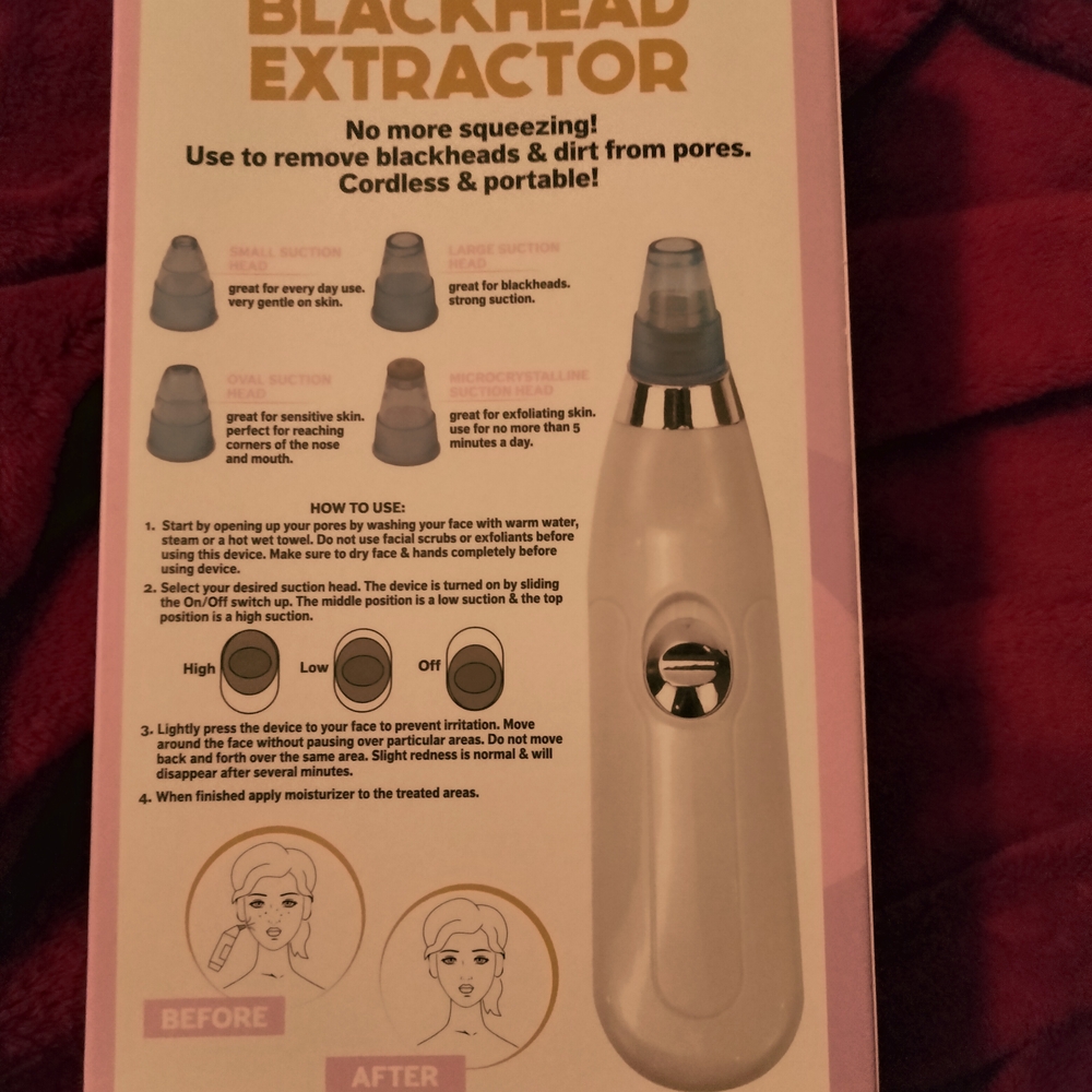 Electric Blackhead Extractor With Four Suction Interchangeable Heads NWT